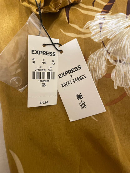 Express x Rocky Barnes High Waisted Satin Floral Pull On Wide Leg Pants