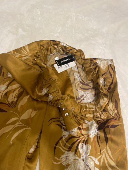 Express x Rocky Barnes High Waisted Satin Floral Pull On Wide Leg Pants